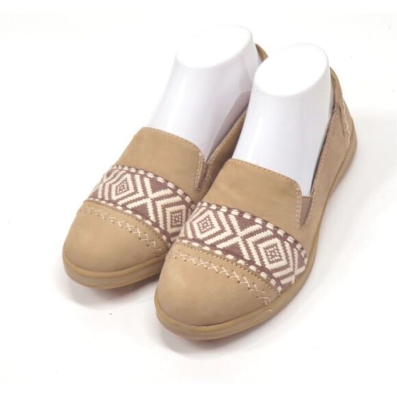 Earth Origins Bailey Embroidered Nubuck Slip on Loafer Flats Tan Women 7 - Picture 3 of 8